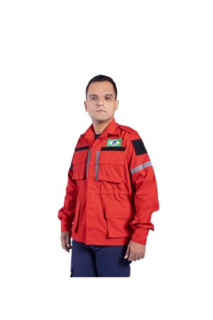 Gandola Tatica Bombeiro Vermelha – Manga Longa com refletivos verticais – Rip Stop - Couro Art Bombeiro Civil, Saúde e Tático