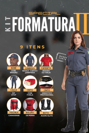 Kit Formatura 2 Bombeiro Civil Manga Curta Pr - Couro Art Bombeiro Civil, Saúde e Tático