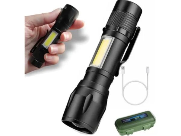 Mini Lanterna Tática com Led - Zoom - Luz Forte - Carga USB