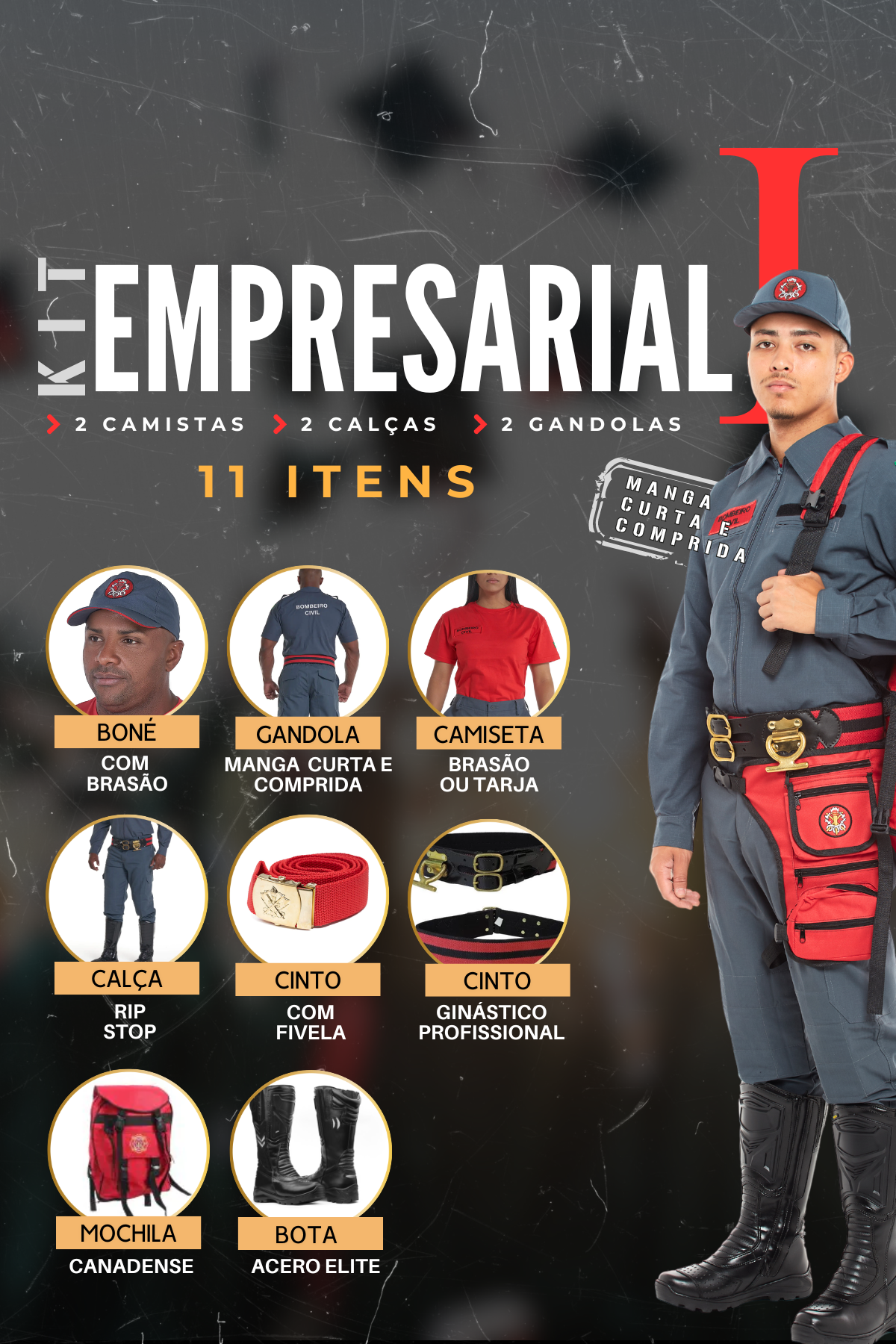 kit empresarial1 11itens - Couro Art Bombeiro Civil, Saúde e Tático