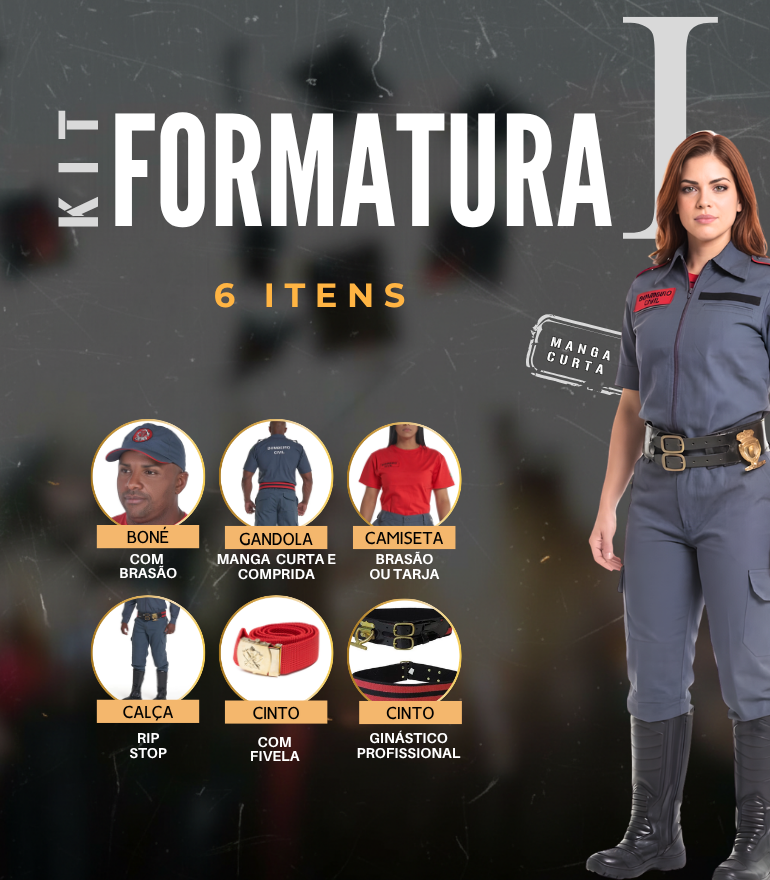 Kit Formatura 1 Manga Curta Bombeiro Civil Manga Comprida HP - Couro Art Bombeiro Civil, Saúde e Tático