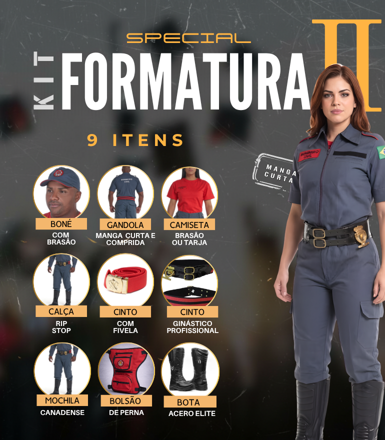 Kit Formatura 2 Bombeiro Civil Manga Curta H - Couro Art Bombeiro Civil, Saúde e Tático