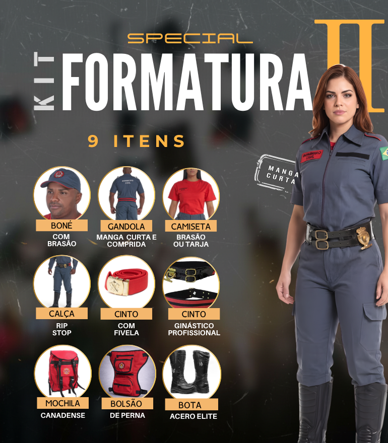 Kit Formatura 2 Bombeiro Civil Manga Curta HP - Couro Art Bombeiro Civil, Saúde e Tático