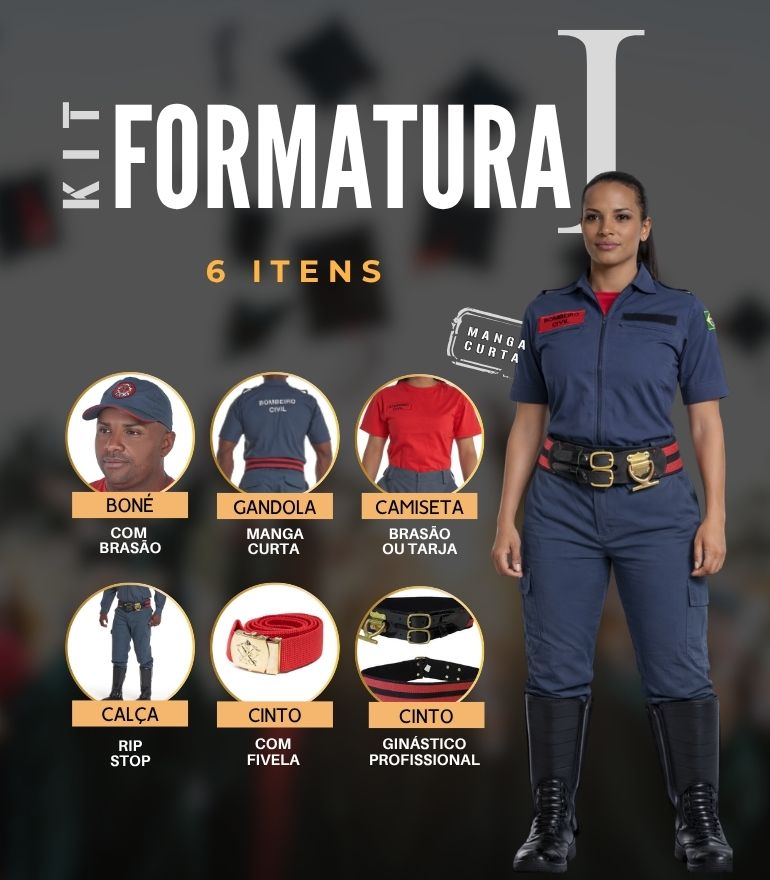 Kit Formatura Manga Curta 6 itens Home - Couro Art Bombeiro Civil, Saúde e Tático